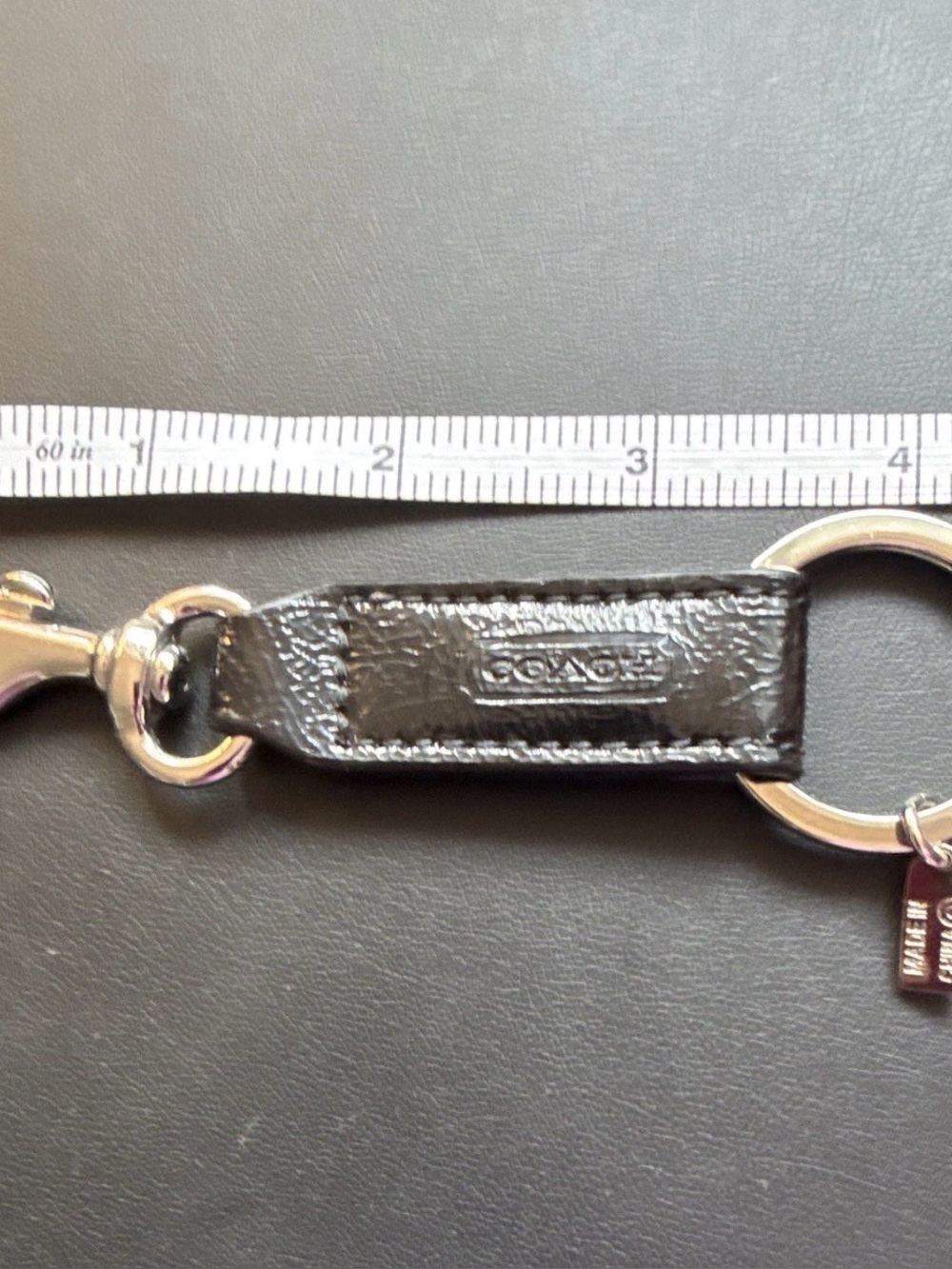 Coach Black Leather Keyring/Key Chain Silver Tone Detachable Logo Accent